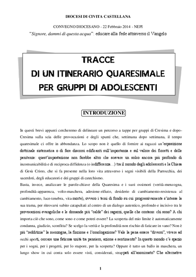 Itinerario quaresimale per gruppi di adolescenti